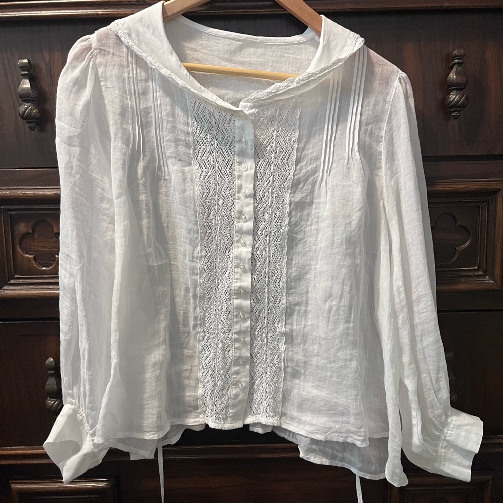 White Lace Button-Up Blouse